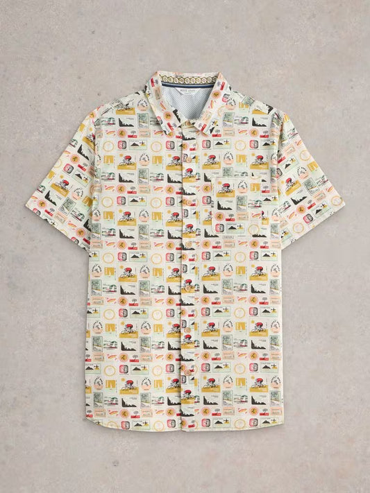 White Stuff Finsbury Travel Printed Shirt in Natural