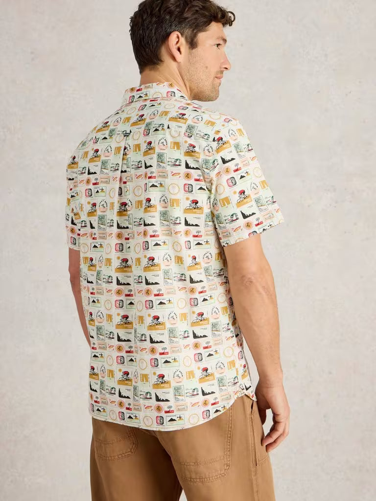 White Stuff Finsbury Travel Printed Shirt in Natural