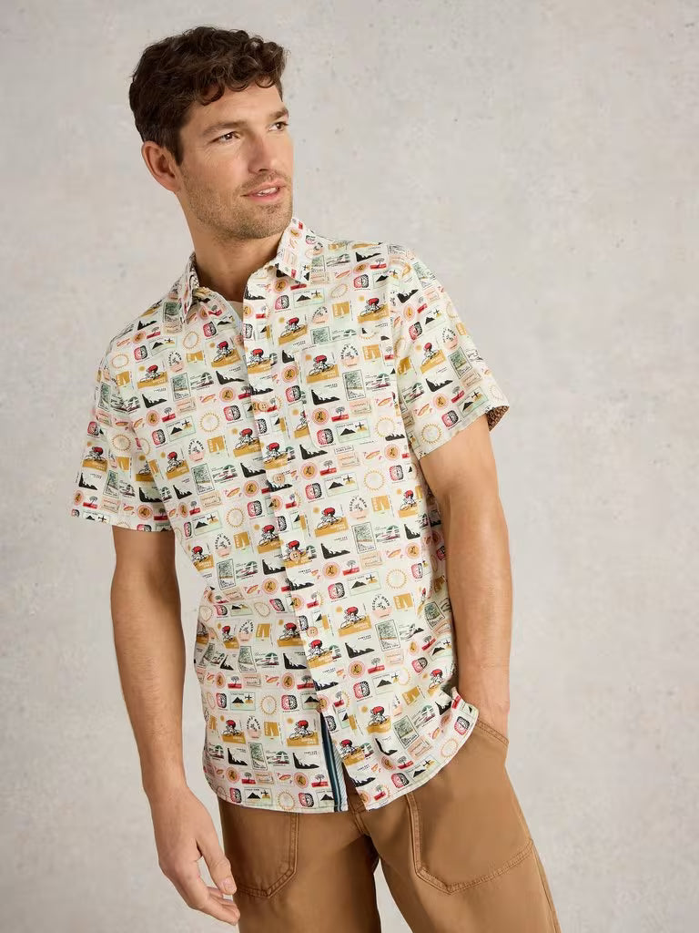 White Stuff Finsbury Travel Printed Shirt in Natural