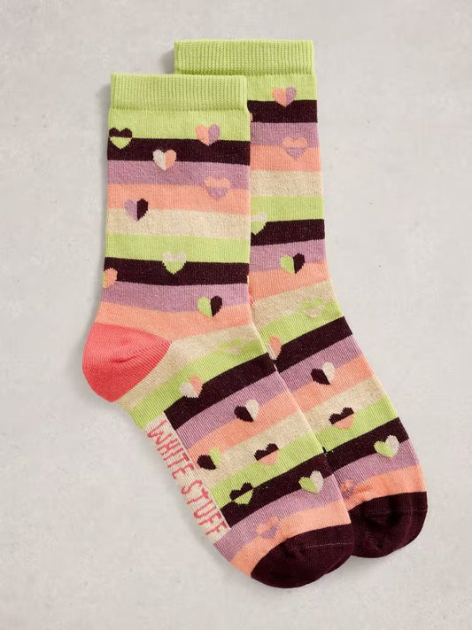White Stuff Pattern Ankle Sock in Green Multi