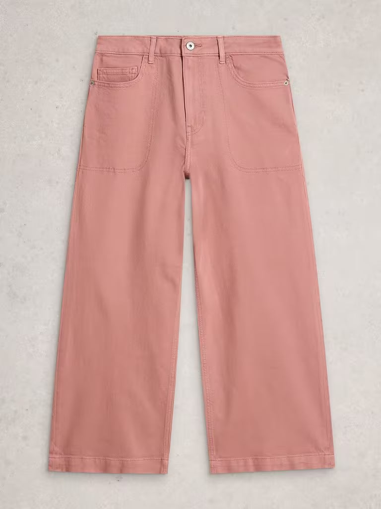 White Stuff Tia Cropped Wide Leg Jeans in Dusty Pink