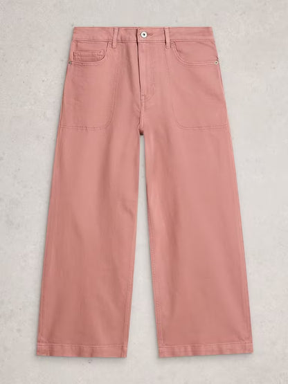 White Stuff Tia Cropped Wide Leg Jeans in Dusty Pink