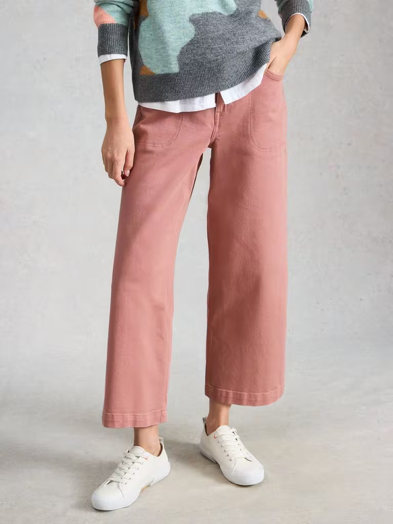 White Stuff Tia Cropped Wide Leg Jeans in Dusty Pink