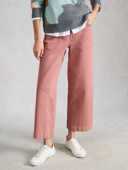 White Stuff Tia Cropped Wide Leg Jeans in Dusty Pink