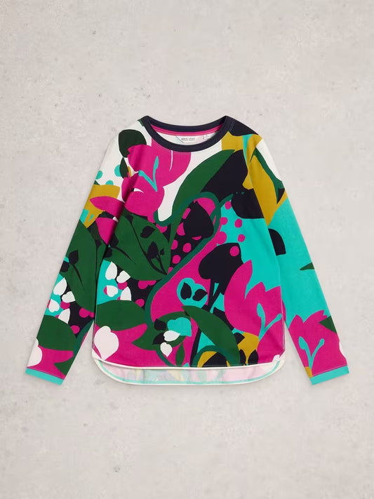 White Stuff Clara Long Sleeve Crew Neck in Pink Multi