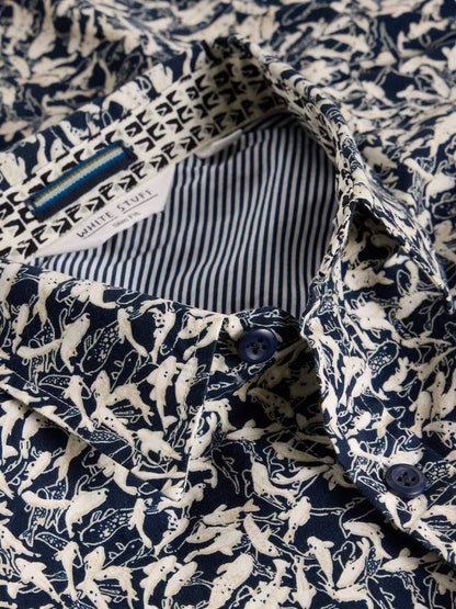 White Stuff Salcombe fish print Long sleeve shirt in Navy