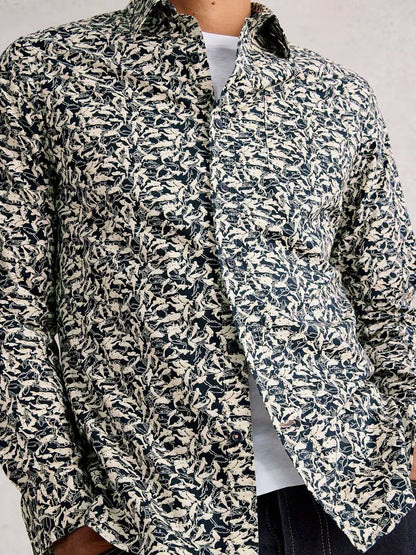 White Stuff Salcombe fish print Long sleeve shirt in Navy