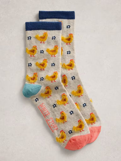 White Stuff Fluffy Chicken Ankle Socks in Natural Multi