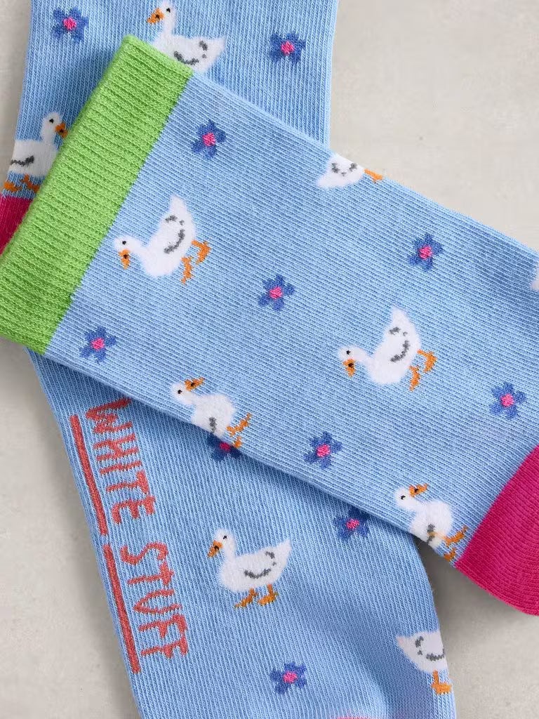White Stuff Novelty Duck Ankle Sock in Blue Multi