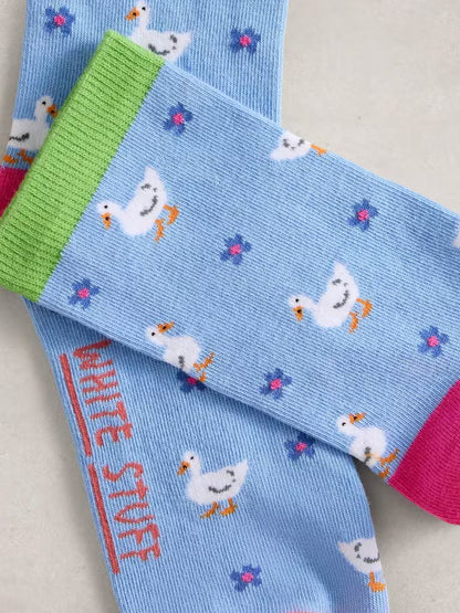 White Stuff Novelty Duck Ankle Sock in Blue Multi