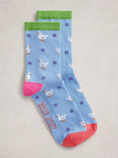 White Stuff Novelty Duck Ankle Sock in Blue Multi