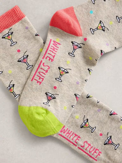 White Stuff Novelty Cocktail Ankle Socks in Grey Multi