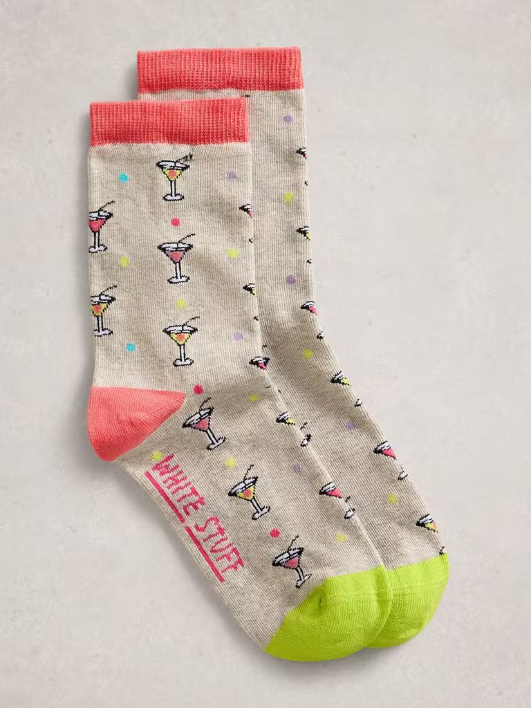 White Stuff Novelty Cocktail Ankle Socks in Grey Multi