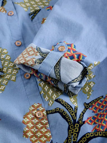 White Stuff Sophie Collared Organic Cotton Shirt in Blue Print