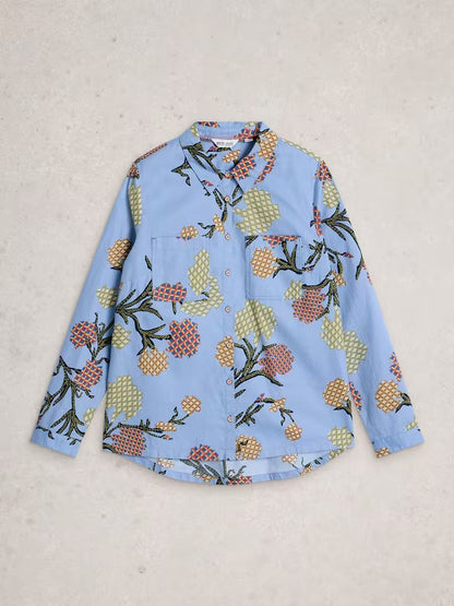 White Stuff Sophie Collared Organic Cotton Shirt in Blue Print