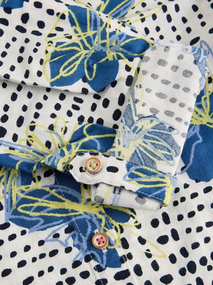 White Stuff Sophie Collared Organic Cotton Shirt in Ivory Print