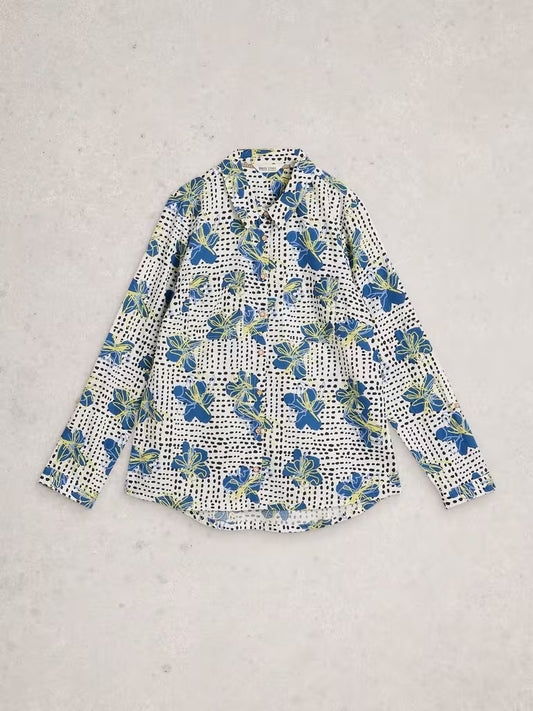 White Stuff Sophie Collared Organic Cotton Shirt in Ivory Print