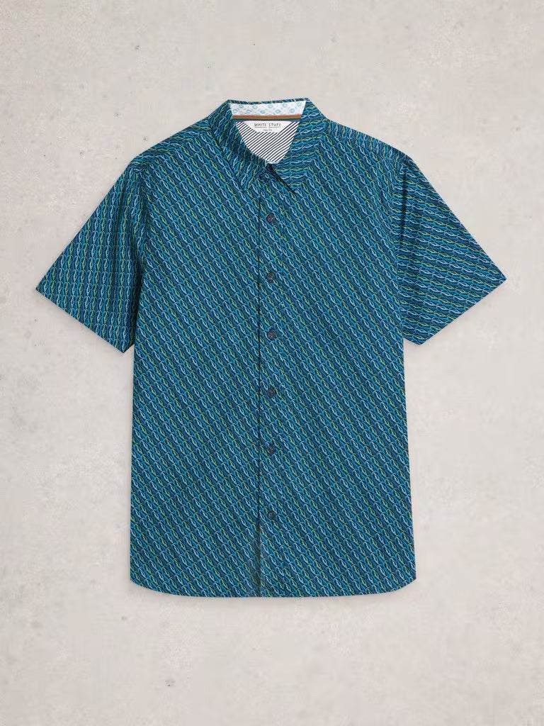 White Stuff Salcombe Fish Print Shirt in Navy Print