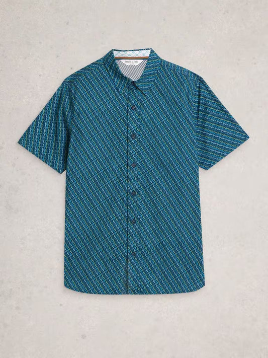 White Stuff Salcombe Fish Print Shirt in Navy Print