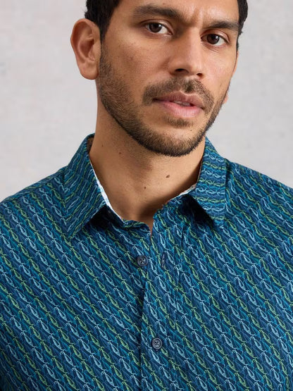 White Stuff Salcombe Fish Print Shirt in Navy Print