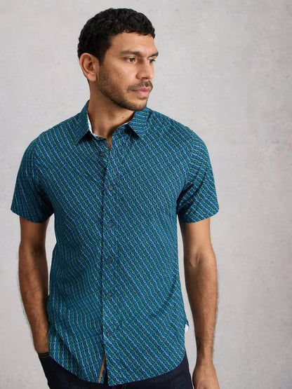 White Stuff Salcombe Fish Print Shirt in Navy Print