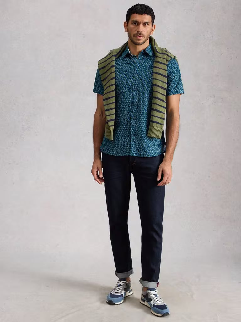White Stuff Salcombe Fish Print Shirt in Navy Print