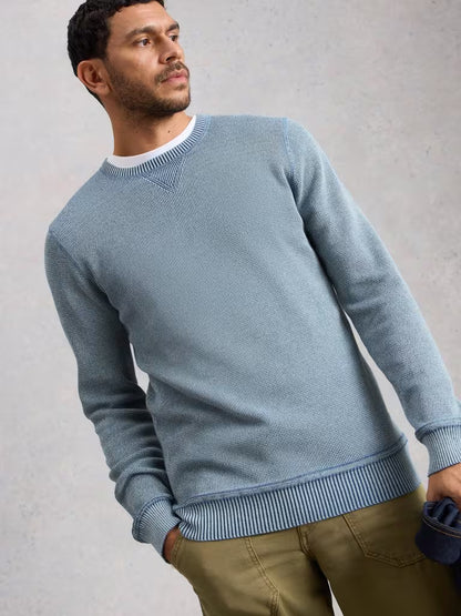 White Stuff Attadale Long Sleeve Crew Neck Jumper in Mid Blue