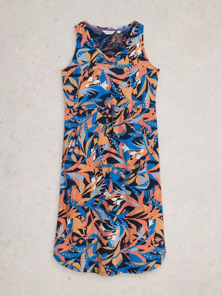 White Stuff Heidi Jersey Dress in Navy Print