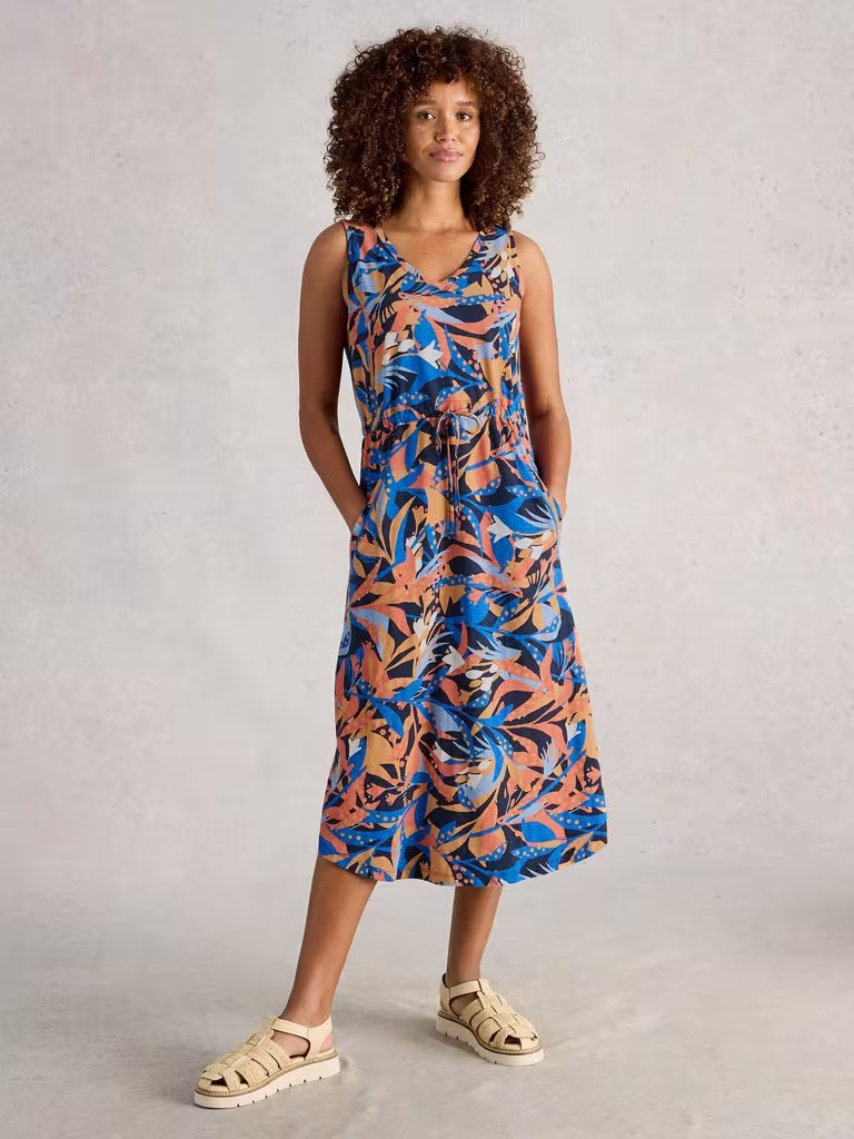 White Stuff Heidi Jersey Dress in Navy Print