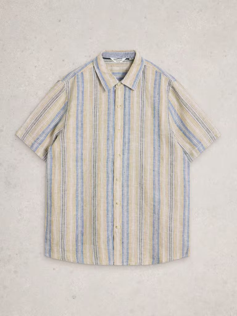 White Stuff Keswick Linen Stripe Shirt in Green Multi