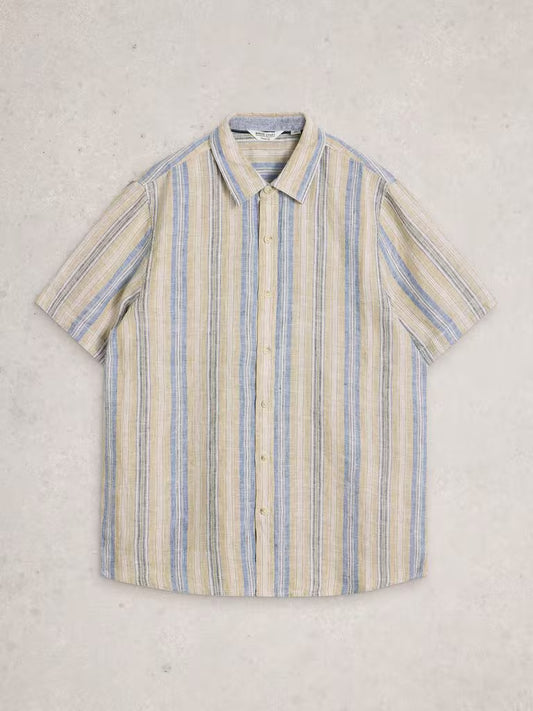 White Stuff Keswick Linen Stripe Shirt in Green Multi
