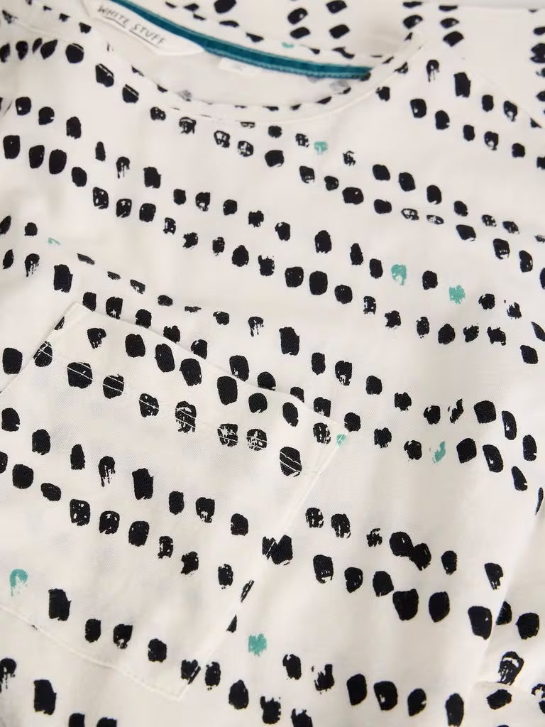 White stuff Demi Crew Neck Dolman Top in Ivory Print