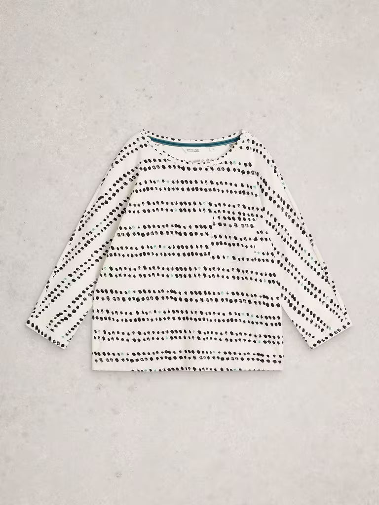 White stuff Demi Crew Neck Dolman Top in Ivory Print