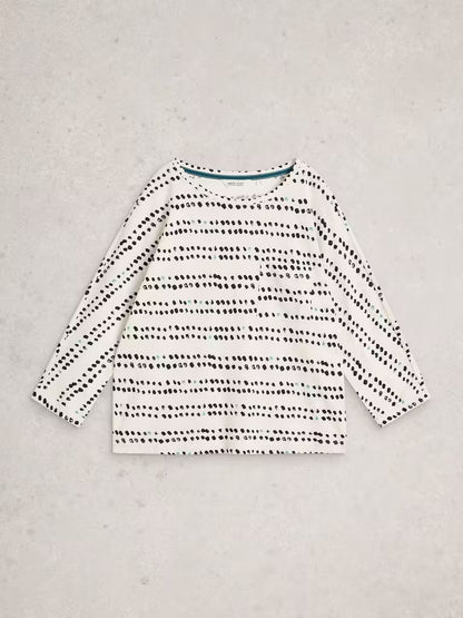 White stuff Demi Crew Neck Dolman Top in Ivory Print
