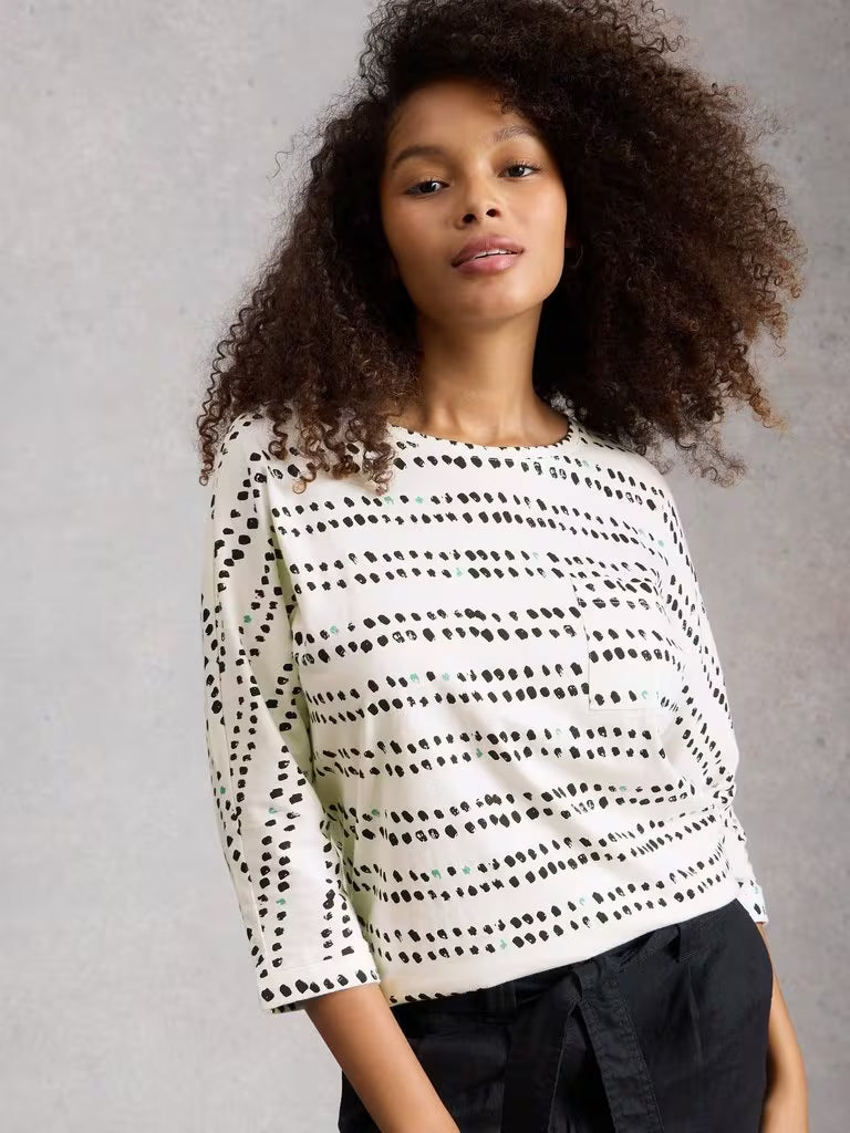 White stuff Demi Crew Neck Dolman Top in Ivory Print