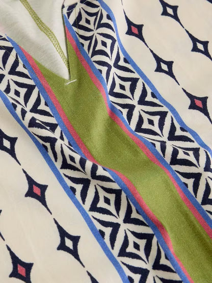 White Stuff Nelly Notch Neck T-Shirt in White Multi