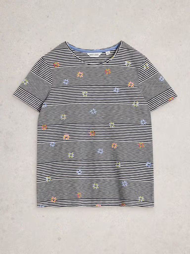 White Stuff Abbie Stripe T-Shirt in Navy Multi
