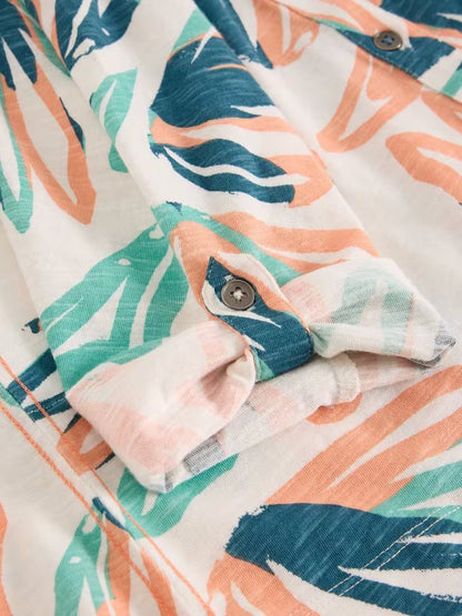 White Stuff Annie Collared Jersey Shirt in Ivory Print