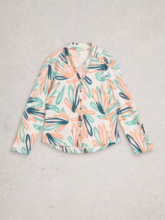 White Stuff Annie Collared Jersey Shirt in Ivory Print