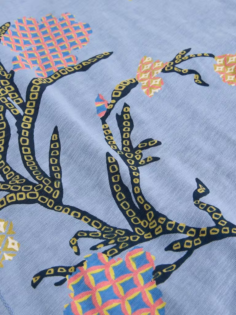 White Stuff Clara Long Sleeve Crew Neck Tee in Blue Print