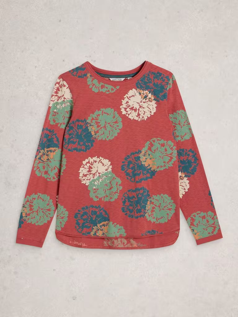 White Stuff Clara Long Sleeve Crew Neck in Pink Print