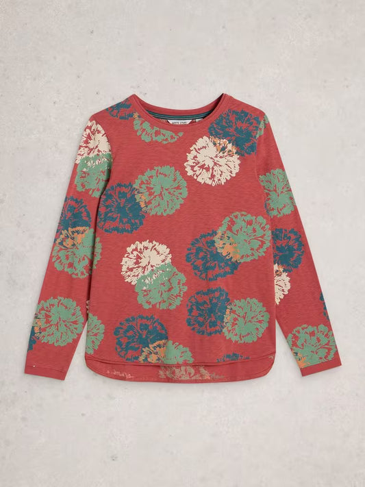 White Stuff Clara Long Sleeve Crew Neck in Pink Print