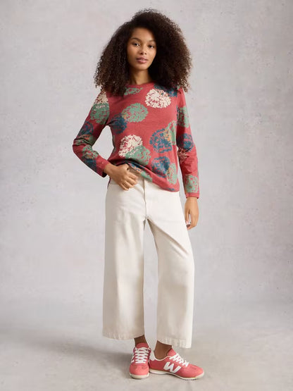 White Stuff Clara Long Sleeve Crew Neck in Pink Print