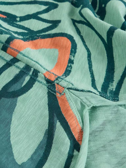 White Stuff Clara Long Sleeve Crew Neck in Teal Print