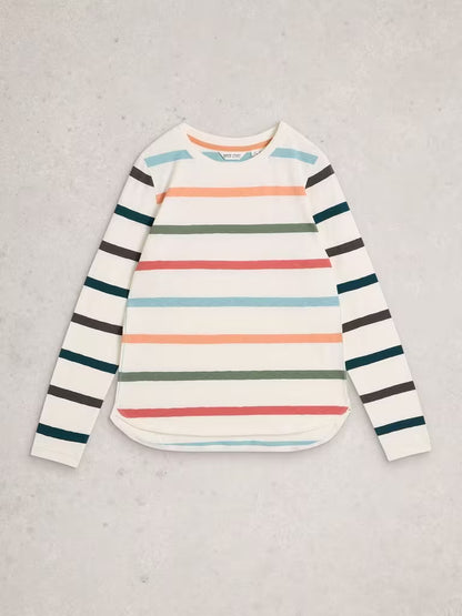 White Stuff Clara Long Sleeved Striped Tee in Ivory Multi