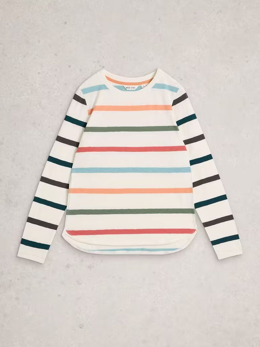 White Stuff Clara Long Sleeved Striped Tee in Ivory Multi