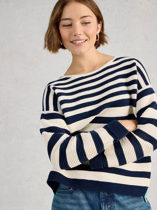 White Stuff Jana Crew Neck Stripe Jumper in Navy Multi