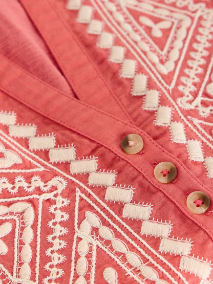 White Stuff Sleeveless Collared Shirt in Mid Pink