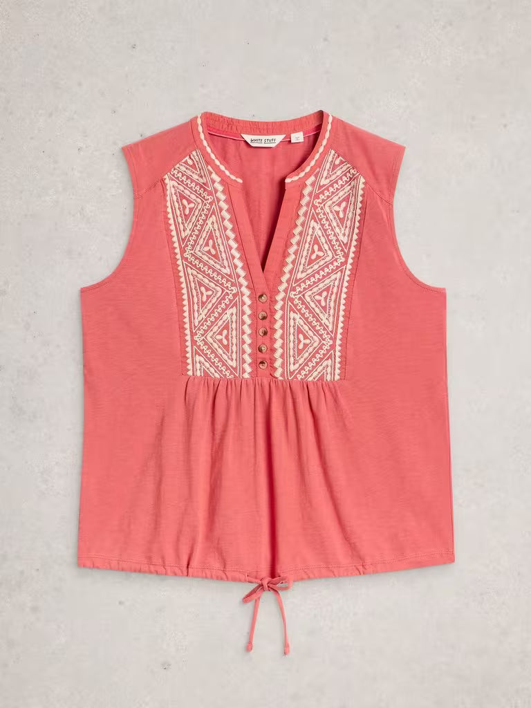 White Stuff Sleeveless Collared Shirt in Mid Pink