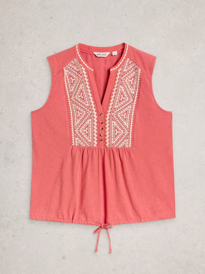 White Stuff Sleeveless Collared Shirt in Mid Pink